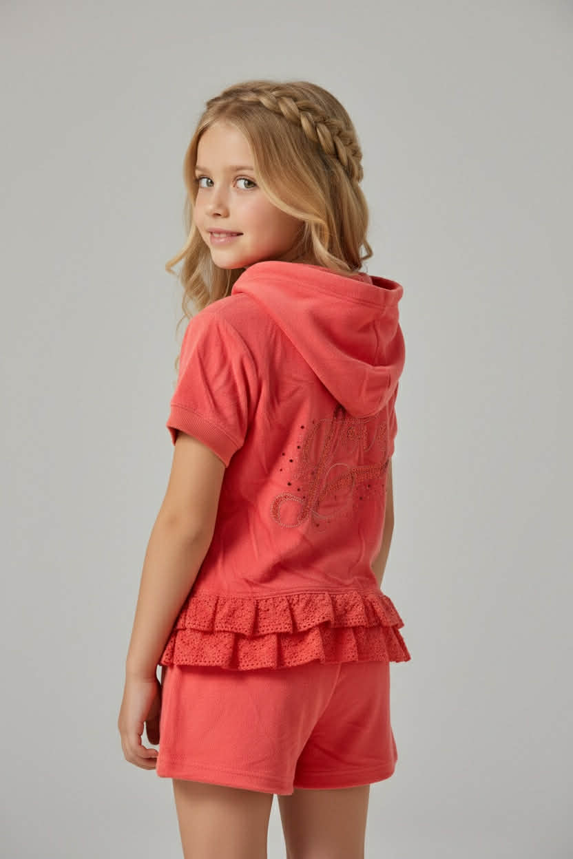 Terry Lace Hooded Shorts Set