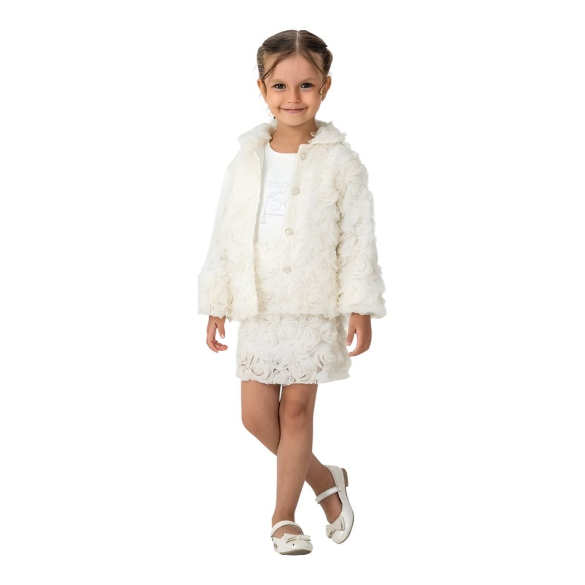 Rosella White Lace Bloom Set – Σετ Κοριτσιού με 3D Ανάγλυφα Λουλούδια