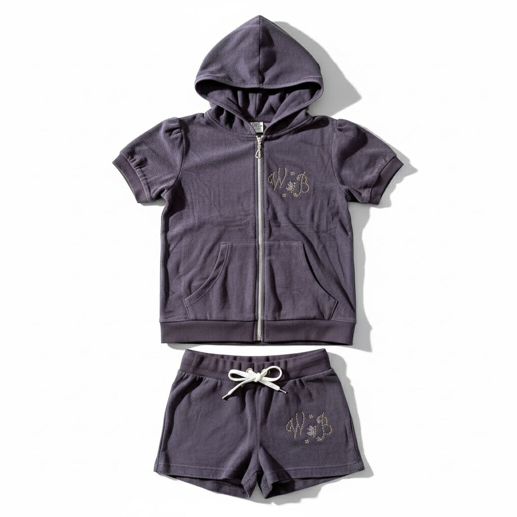 Terry Lace Hooded Shorts Set