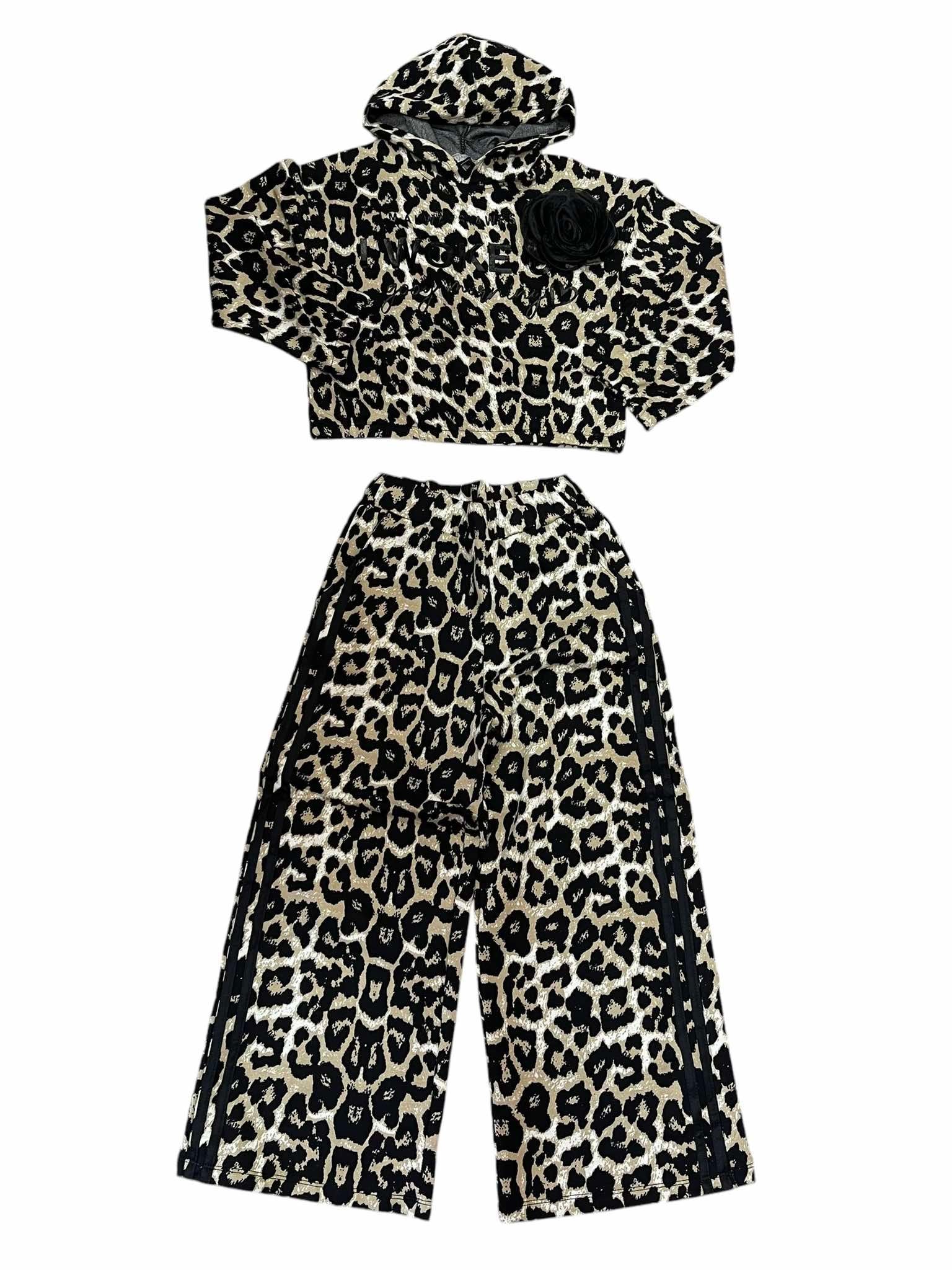 Liitle Star Leopard φόρμα Με δαντελένιο αξεσουάρ λουλούδι.