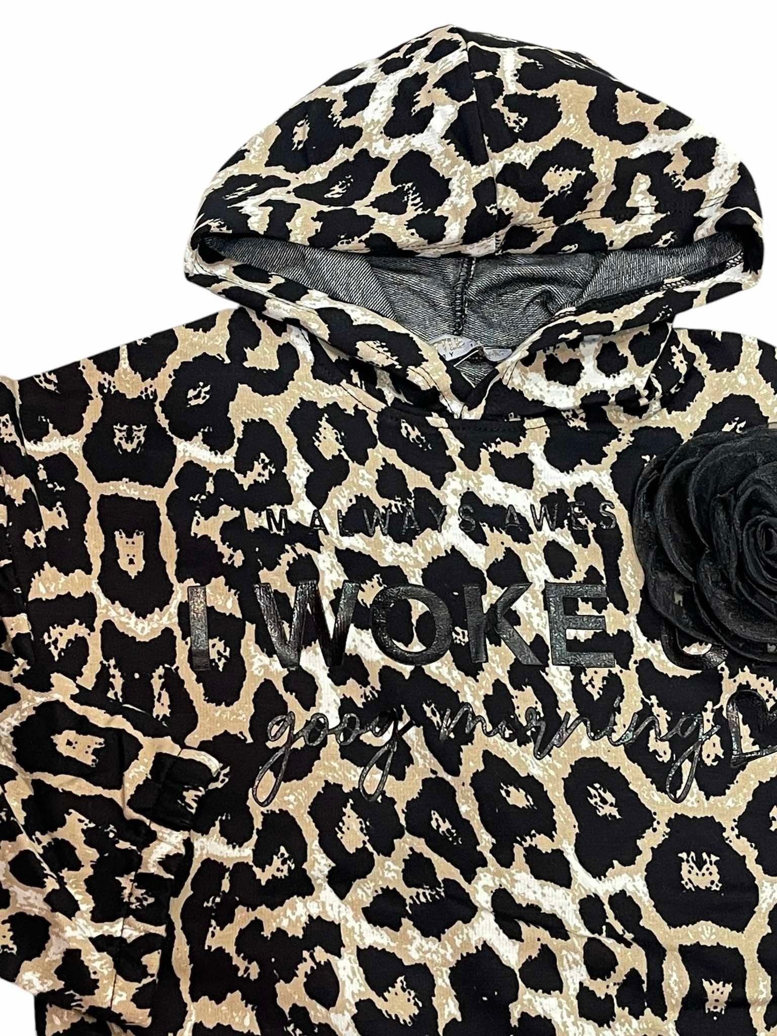 Liitle Star Leopard φόρμα Με δαντελένιο αξεσουάρ λουλούδι.