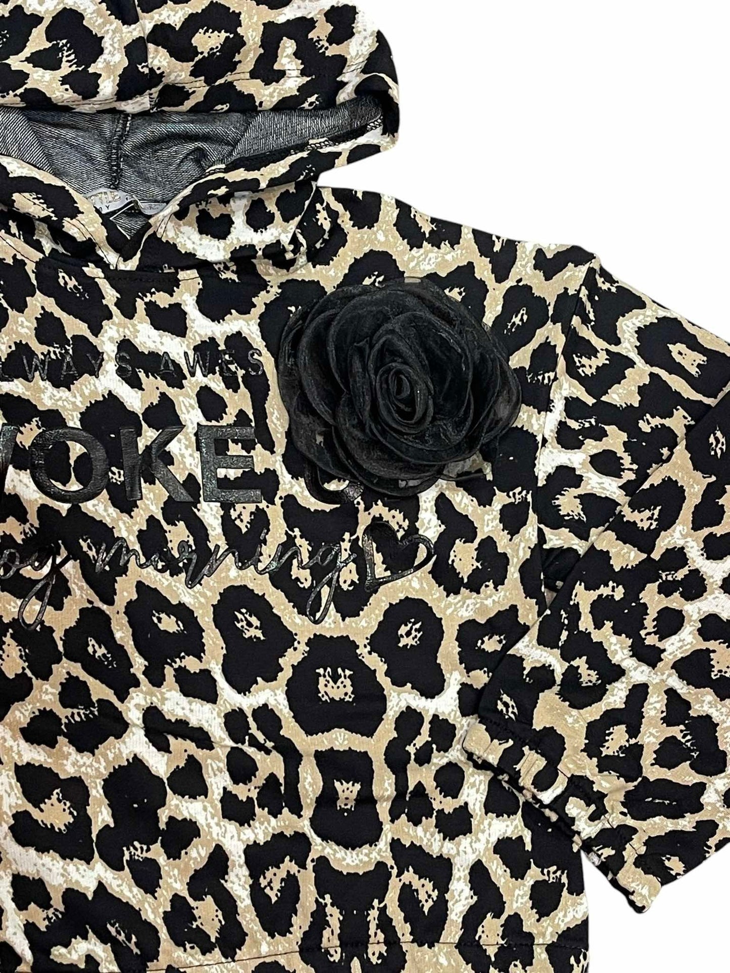 Liitle Star Leopard φόρμα Με δαντελένιο αξεσουάρ λουλούδι.