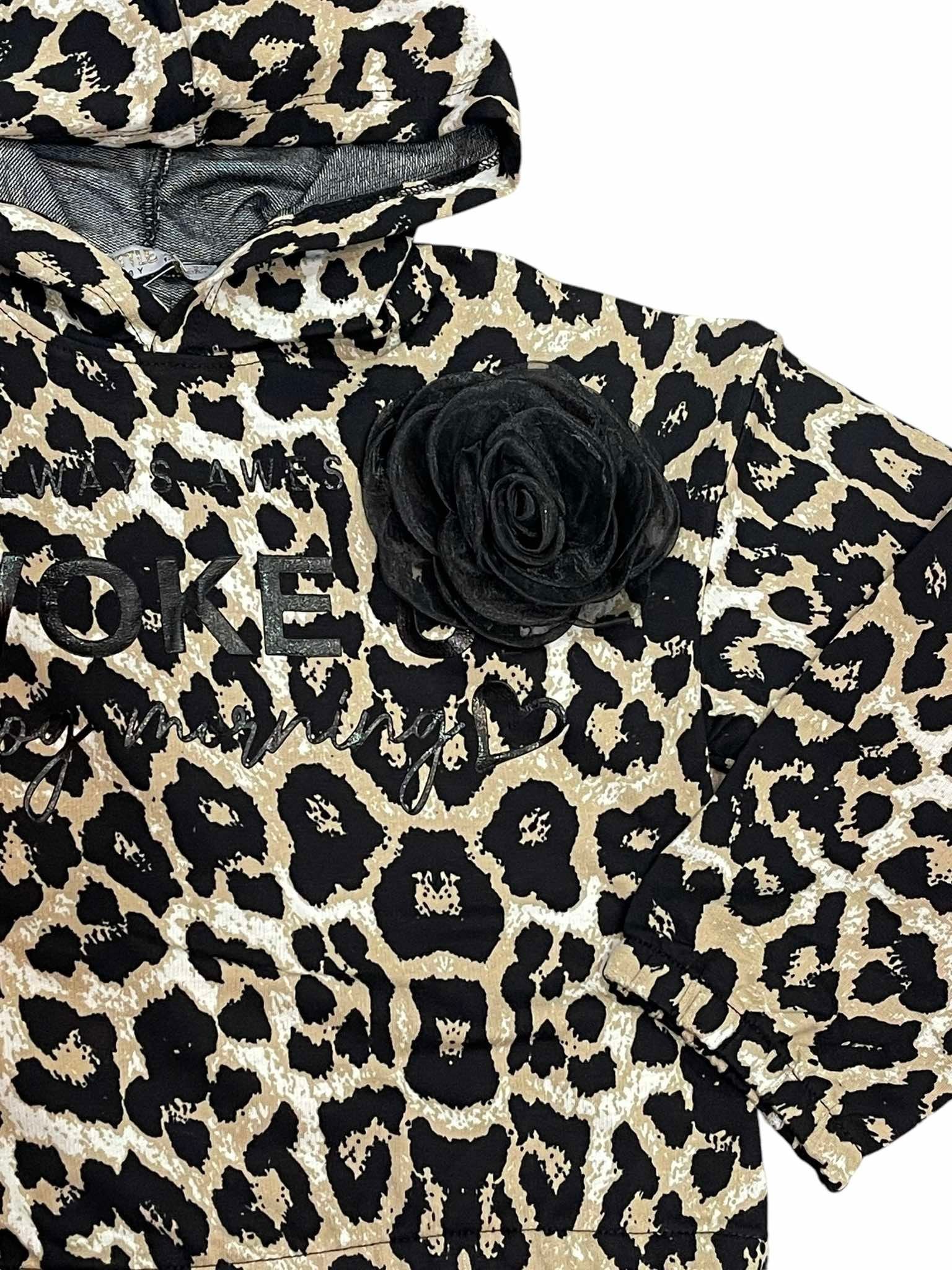 Liitle Star Leopard φόρμα Με δαντελένιο αξεσουάρ λουλούδι.