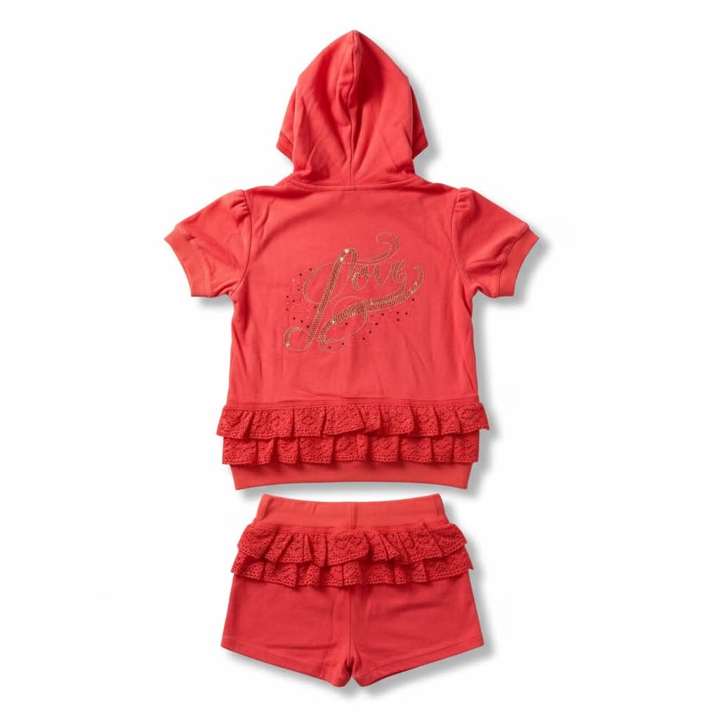 Terry Lace Hooded Shorts Set