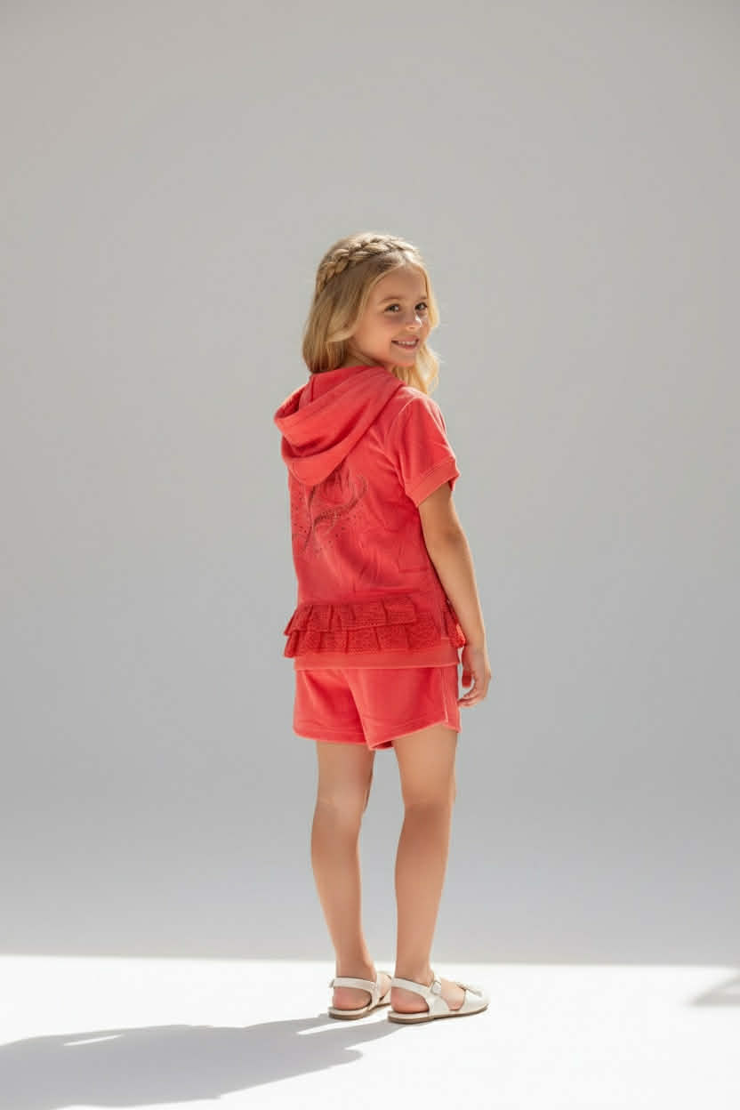 Terry Lace Hooded Shorts Set