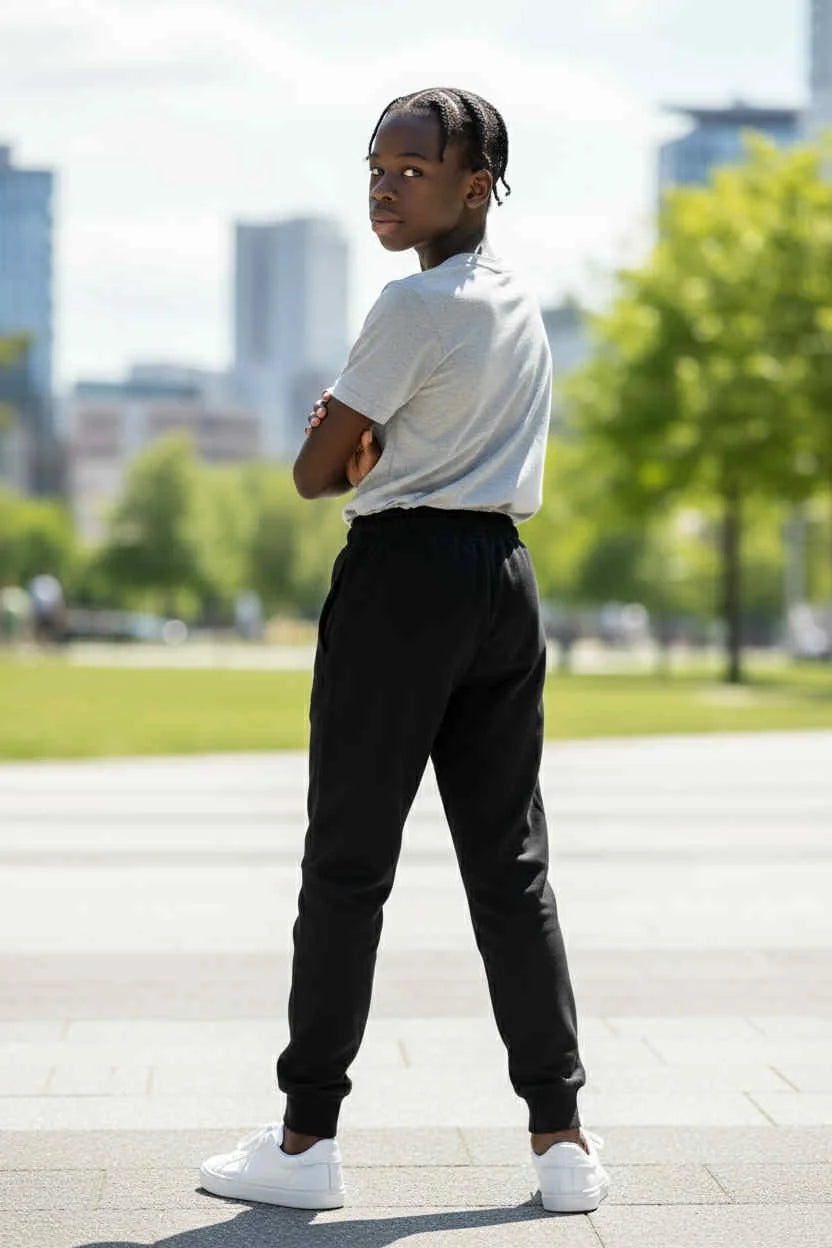 ZipFlex Jogger – Black jogger pants with zipper and drawstring