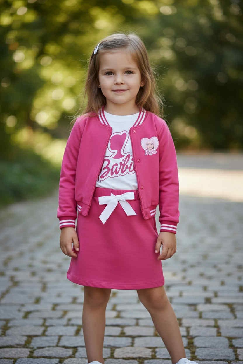 Σετ 3 τεμαχίων Barbie για κορίτσια – Ζακέτα, μακρυμάνικη μπλούζα και φούστα