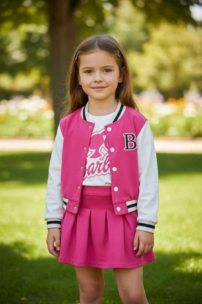 BARBIE Σετ 3 τεμαχίων για κορίτσια – Ζακέτα, μακρυμάνικη μπλούζα και φούστα