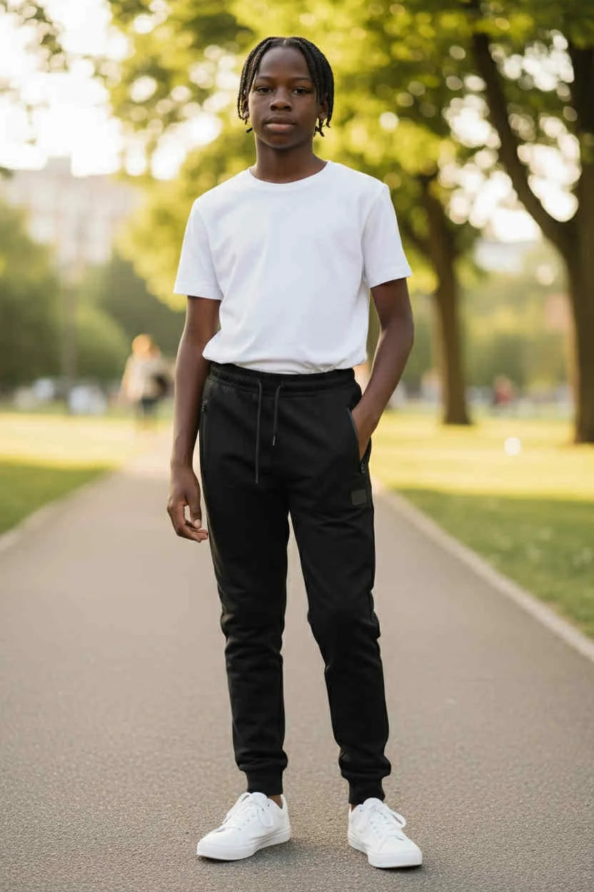 ZipFlex Jogger – Black jogger pants with zipper and drawstring