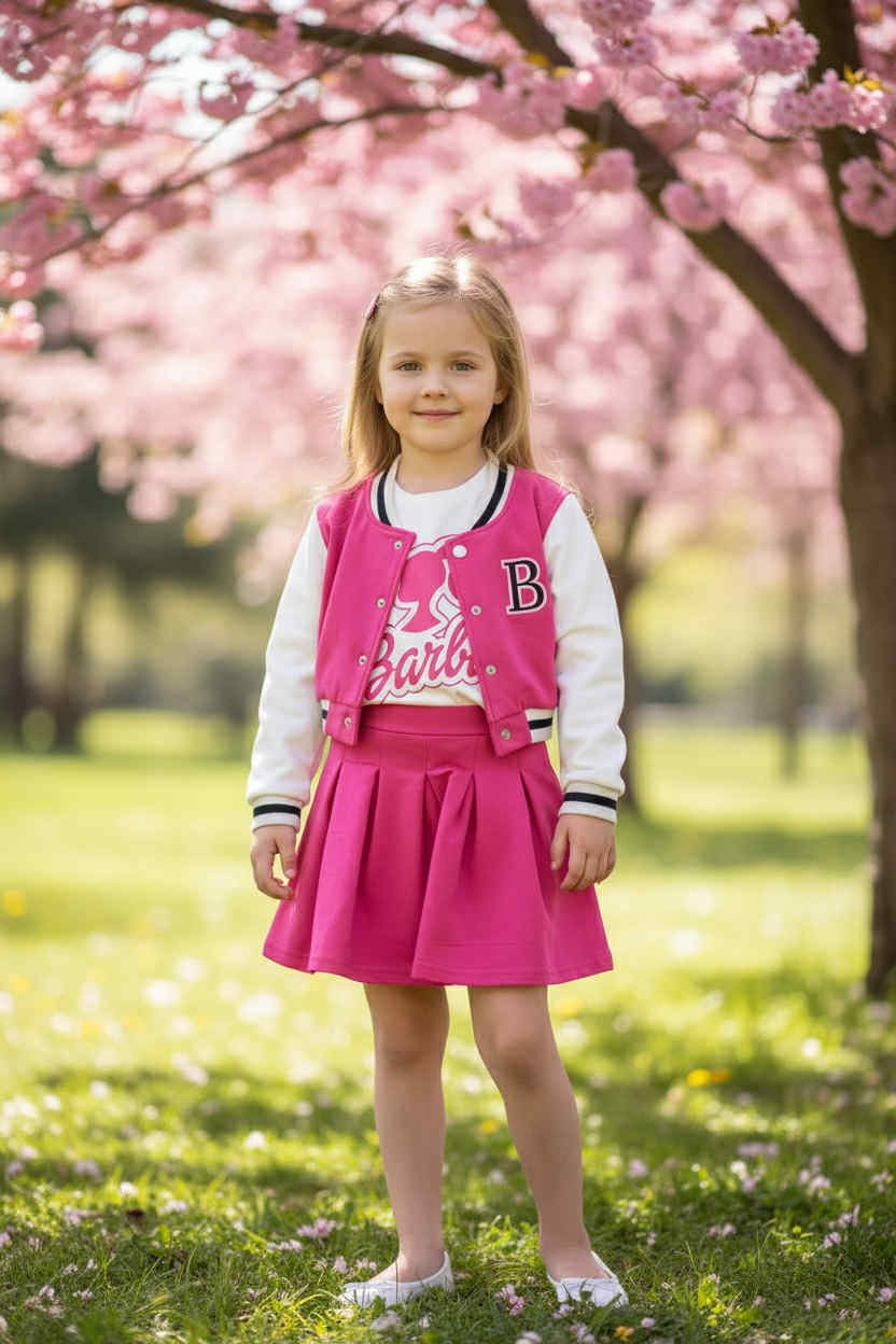 BARBIE Σετ 3 τεμαχίων για κορίτσια – Ζακέτα, μακρυμάνικη μπλούζα και φούστα