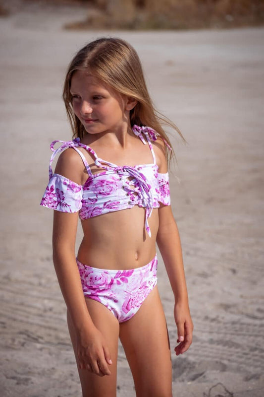 Μπικίνι ψηλόμεσο all-over pink floral print